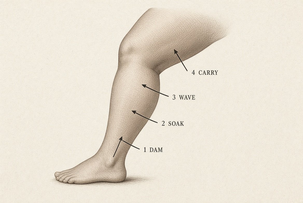 Diagram of the four-beat DrainWave cycle up the leg