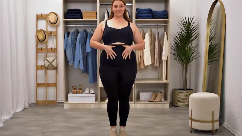 Putting the high-waist knit on at home